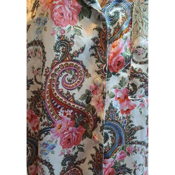 Vintage Victoria’s Secret Womens Size P Gold Label Pajama Top Silky Satin Floral - Picture 4 of 12